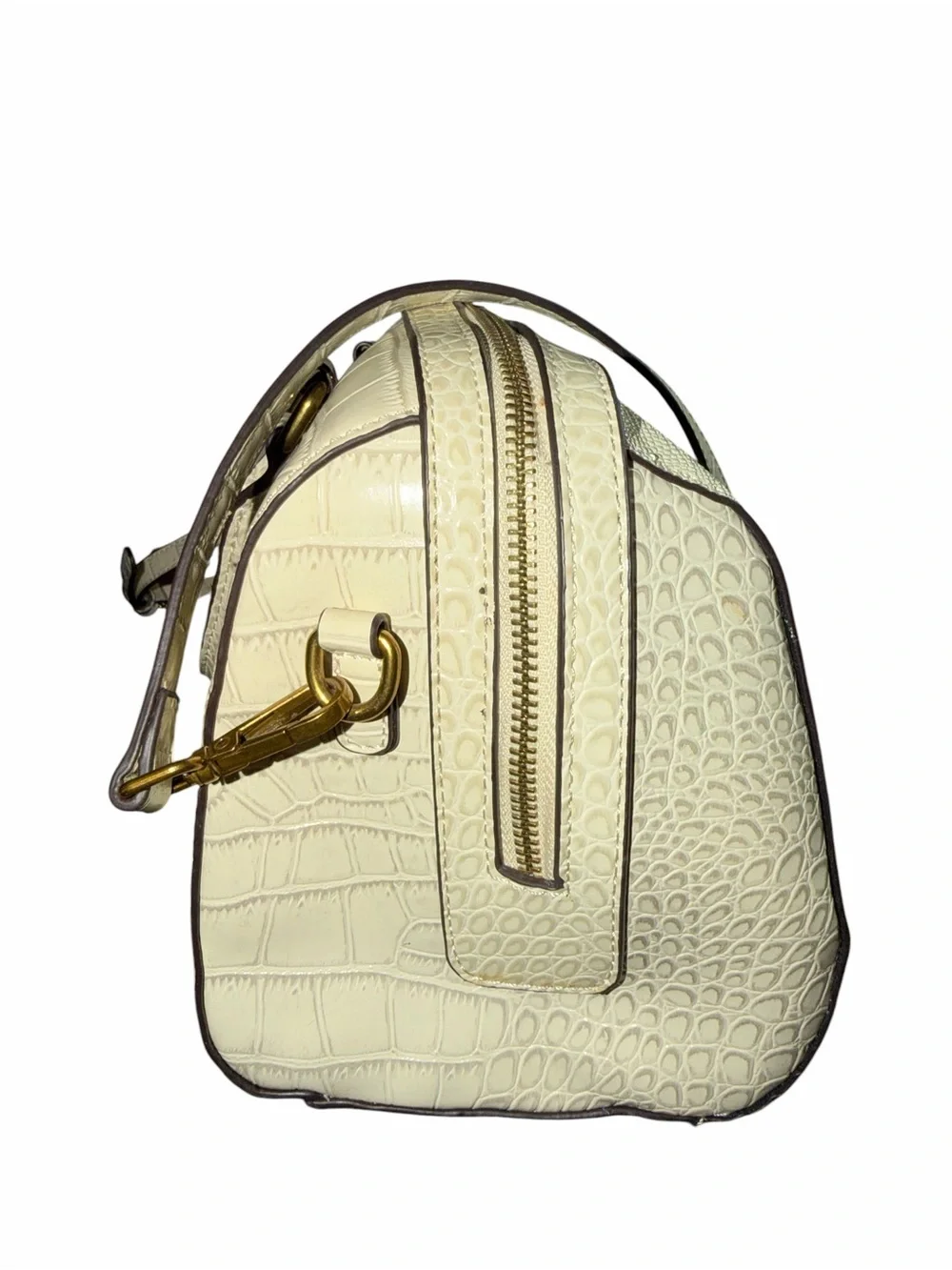 BL Tiannu Cream Crocodile Textured Satchel Handbag with Removable Strap